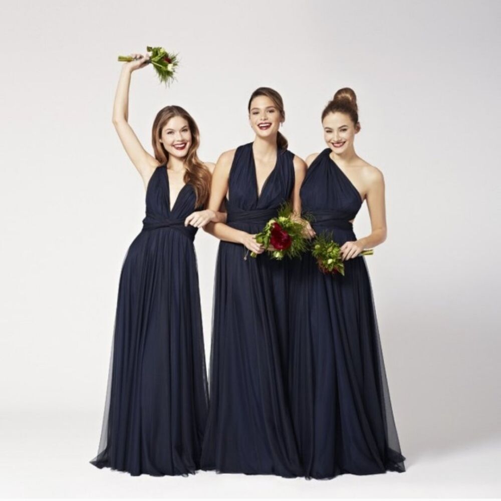 BHLDN Two Birds navy blue convertible wrap infinity bridesmaid dress